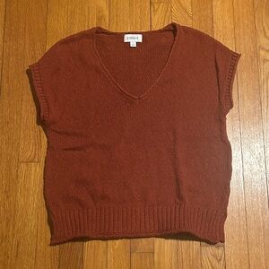 Evereve Women’s Rust Sleeveless V-Neck Knit Cotton Sweater Vest Size Small